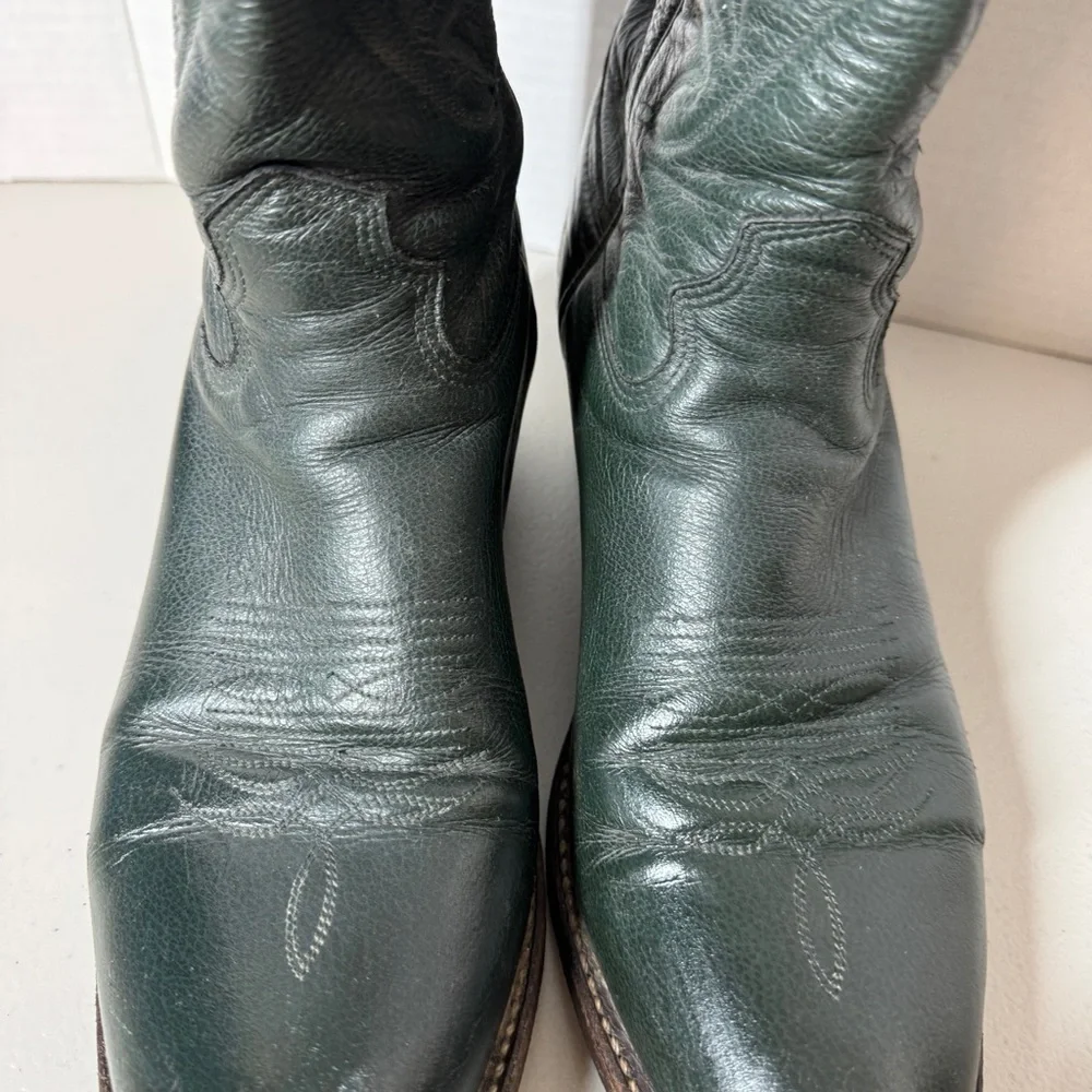 Vintage Biltrite Dark Green Leather  Western Riding Cowboy Boots Size 10AA - Picture 8 of 16